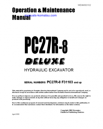 PC27R-8(JPN) S/N F31103-UP Operation manual (English)