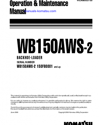 WB150AWS-2(ITA) S/N 150F80001-UP Operation manual (English)
