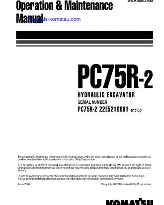 PC75R-2(ITA) S/N 22E5210001-UP Operation manual (English)