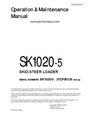 SK1020-5(ITA) S/N 37CF00126-UP Operation manual (English)