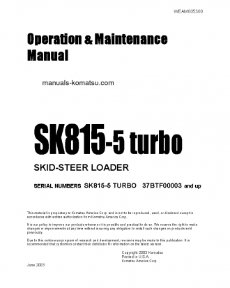 SK815-5(ITA)-TURBO S/N 37BTF00003-37BTF00155 Operation manual (English)