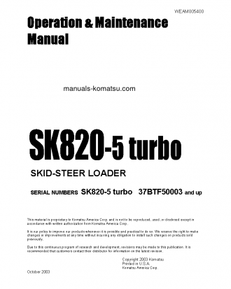 SK820-5(ITA) S/N 37BTF50003-37BTF50100 Operation manual (English)