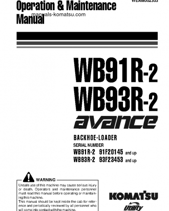 WB91R-2(ITA) S/N 91F20145-91F20249 Operation manual (English)