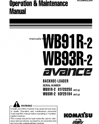 WB91R-2(ITA) S/N 91F20250-91F20264 Operation manual (English)