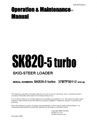 SK820-5(ITA)-TURBO USA S/N 37BTF50112-UP Operation manual (English)