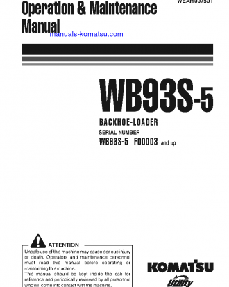 WB93S-5(ITA) S/N F00003-UP Operation manual (English)