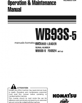 WB93S-5(ITA) S/N F00524-UP Operation manual (English)