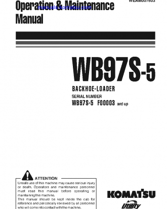 WB97S-5(ITA) S/N F00003-F00066 Operation manual (English)