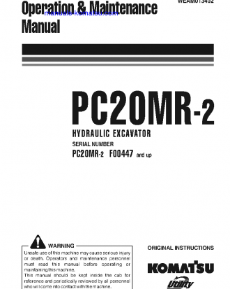 PC20MR-2(ITA) S/N F00447-UP Operation manual (English)