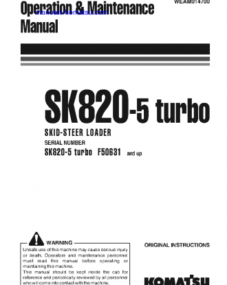 SK820-5(ITA) S/N F50631-UP Operation manual (English)