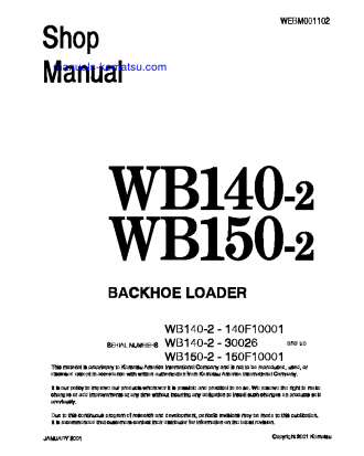 WB140-2(ITA) S/N 140F10001-140F11450 Shop (repair) manual (English)