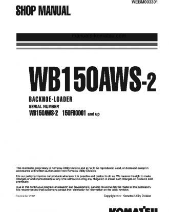 WB150AWS-2(ITA) S/N 150F80001-UP Shop (repair) manual (English)