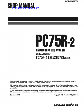 PC75R-2(ITA) S/N 22E5200763-UP Shop (repair) manual (English)