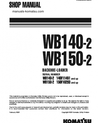 WB140-2(ITA) S/N 140F11451-14011530 Shop (repair) manual (English)