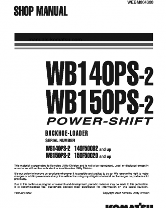 WB150PS-2(ITA) S/N 150F50020-150F50031 Shop (repair) manual (English)