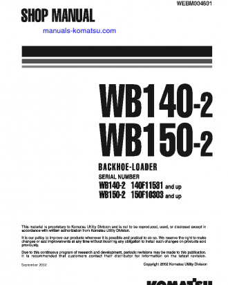 WB140-2(ITA) S/N 140F11531-UP Shop (repair) manual (English)