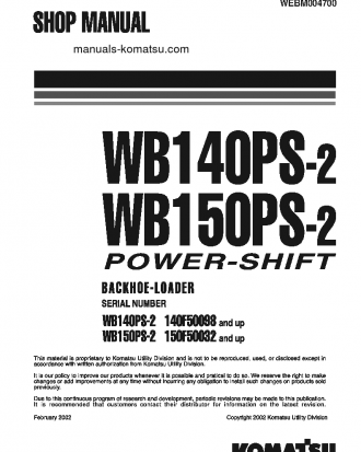 WB140PS-2(ITA) S/N 140F50098-UP Shop (repair) manual (English)