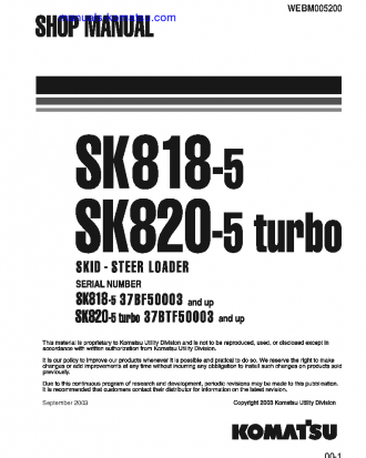 SK820-5(ITA) S/N 37BTF50003-37BTF50111 Shop (repair) manual (English)