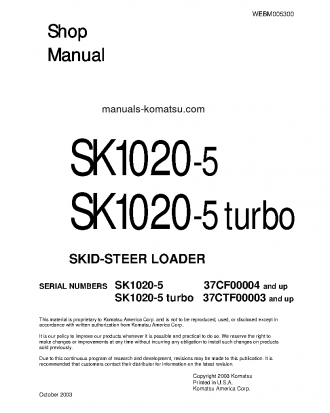 SK1020-5(ITA) S/N 37CF00004-UP Shop (repair) manual (English)