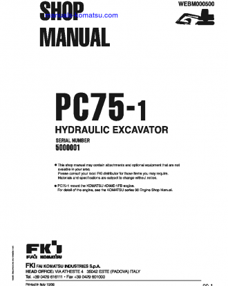 PC75-1(ITA) S/N 5000001-UP Shop (repair) manual (English)