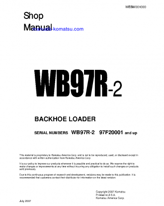 WB97R-2(ITA) S/N 97F20001-UP Shop (repair) manual (English)