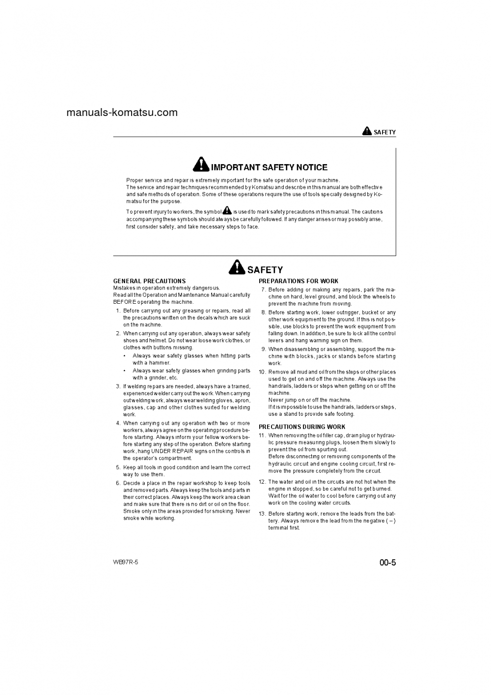Protected: WB97R-5(ITA) S/N F50003-UP Shop (repair) manual (English)