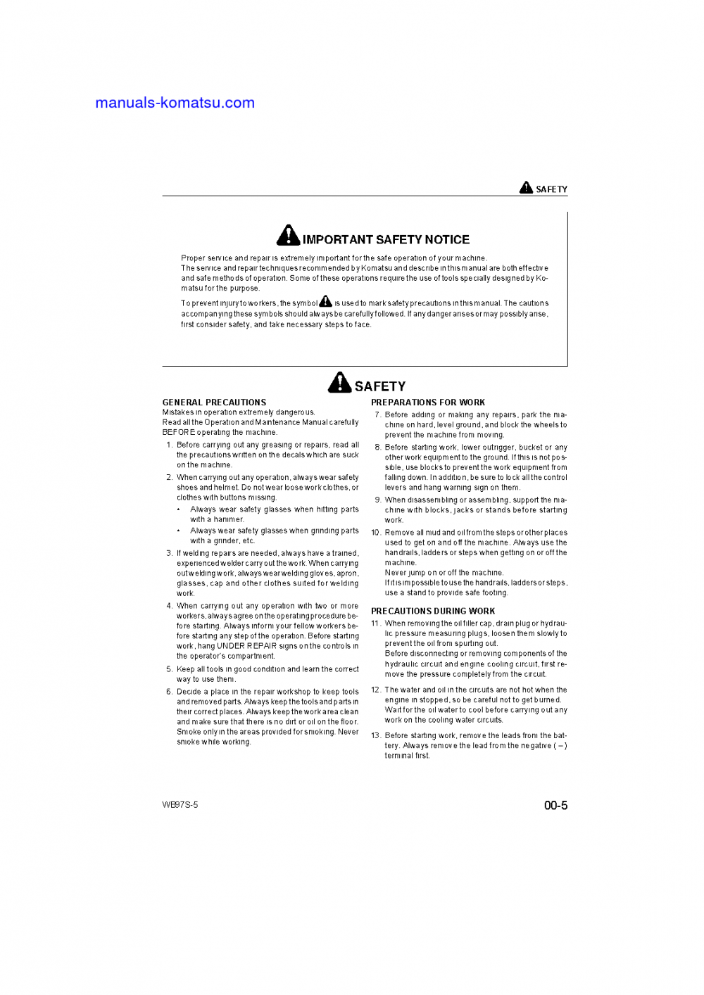 Protected: WB97S-5(ITA) S/N F00003-UP Shop (repair) manual (English)