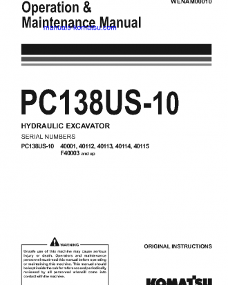 PC138US-10(ITA) S/N F40003-UP Operation manual (English)