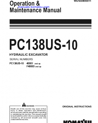 PC138US-10(ITA) S/N 40001-UP Operation manual (English)