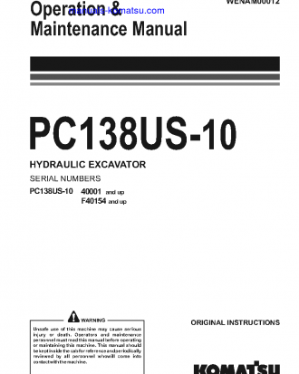 PC138US-10(ITA) S/N F40154-UP Operation manual (English)