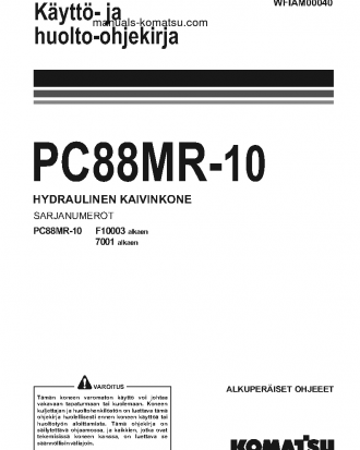 PC88MR-10(ITA) S/N F10003-UP Operation manual (Finnish)
