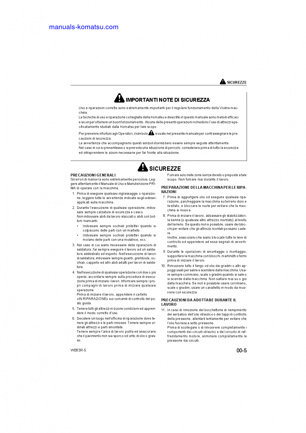 Protected: WB93R-5(ITA) S/N F50003-UP Shop (repair) manual (Italian)