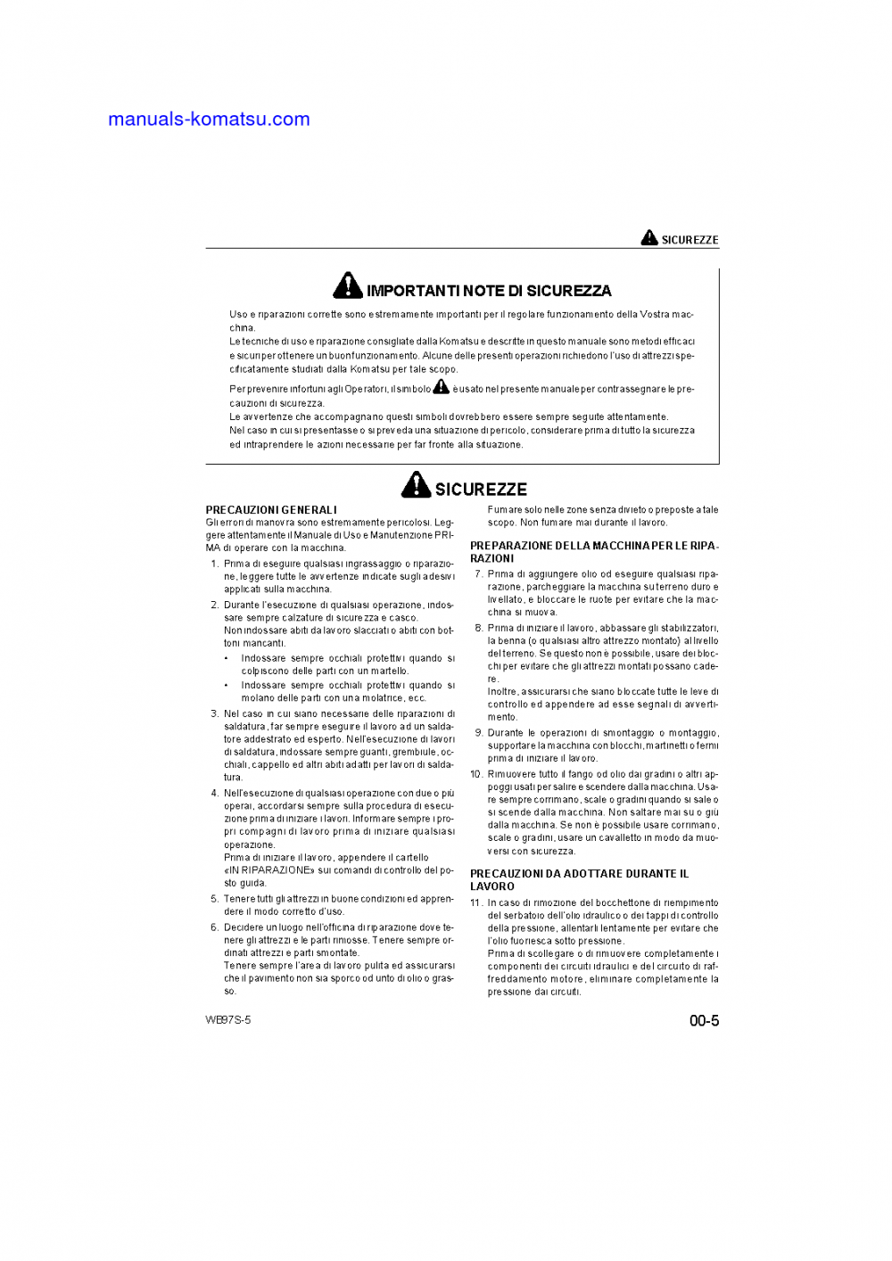 Protected: WB97S-5(ITA) S/N F00003-UP Shop (repair) manual (Italian)