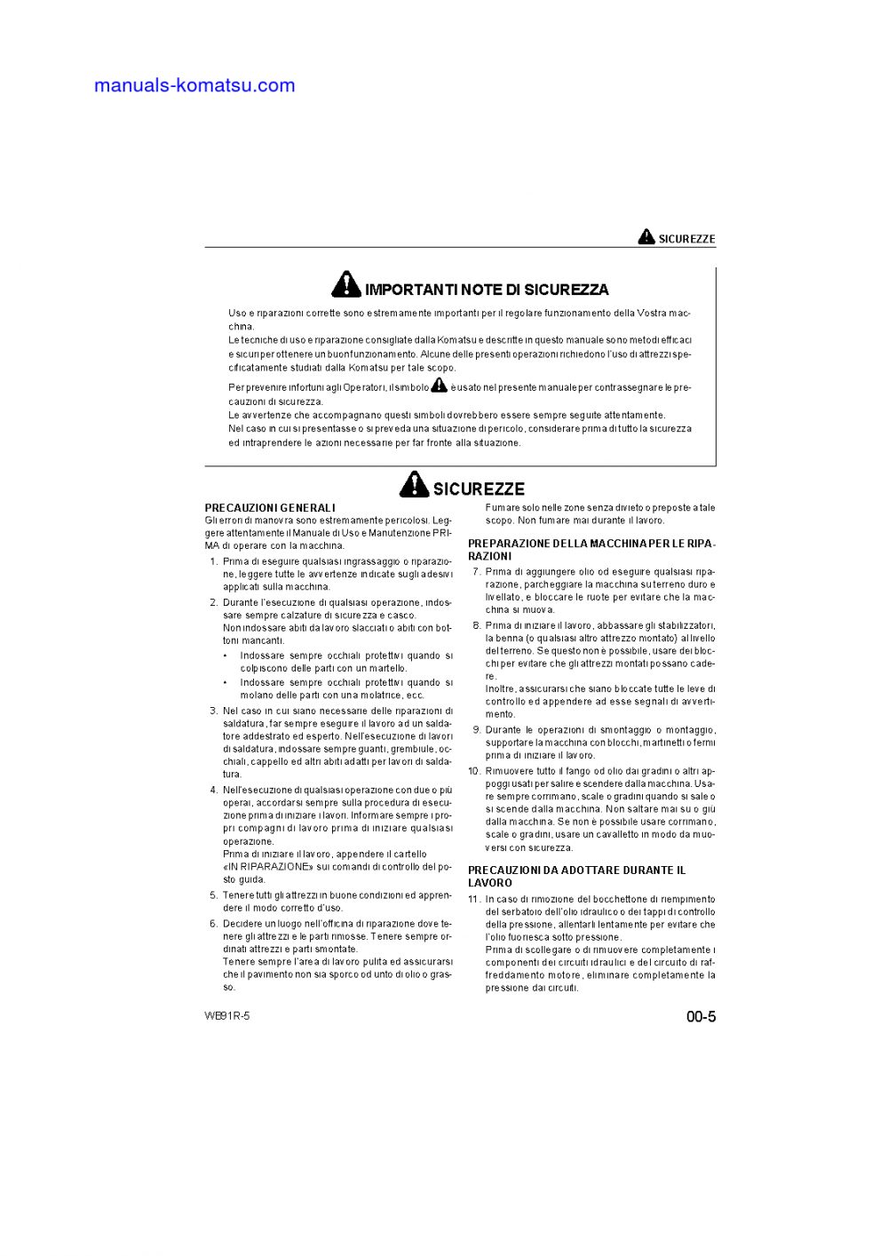 Protected: WB91R-5(ITA) S/N F00003-UP Shop (repair) manual (Italian)