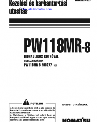 PW118MR-8(ITA) S/N F00277-UP Operation manual (Hungarian)