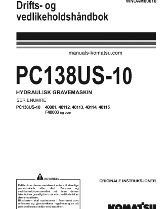PC138US-10(ITA) S/N F40003-UP Operation manual (Norwegian)