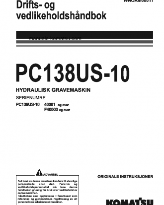 PC138US-10(ITA) S/N 40001-UP Operation manual (Norwegian)