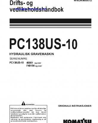 PC138US-10(ITA) S/N F40154-UP Operation manual (Norwegian)