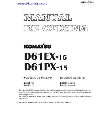 D61EX-15(BRA) S/N B40001-UP Shop (repair) manual (Portuguese)