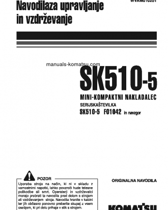 SK510-5(ITA) S/N F01042-UP Operation manual (Slovene)