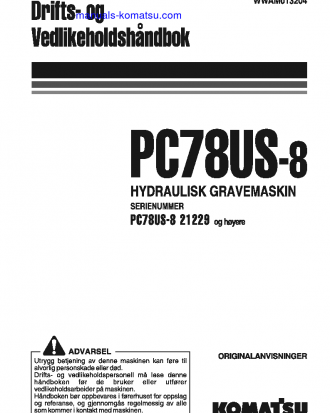 PC78US-8(JPN)-FOR EU S/N 21229-UP Operation manual (Norwegian)