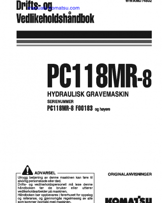 PC118MR-8(ITA) S/N F00183-UP Operation manual (Norwegian)