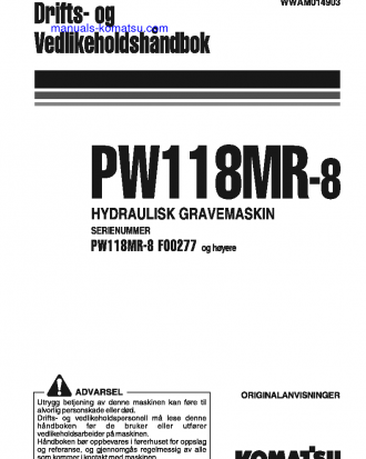 PW118MR-8(ITA) S/N F00277-UP Operation manual (Norwegian)