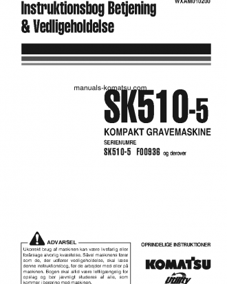 SK510-5(ITA) S/N F00936-UP Operation manual (Danish)