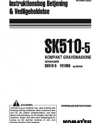 SK510-5(ITA) S/N F01050-UP Operation manual (Danish)