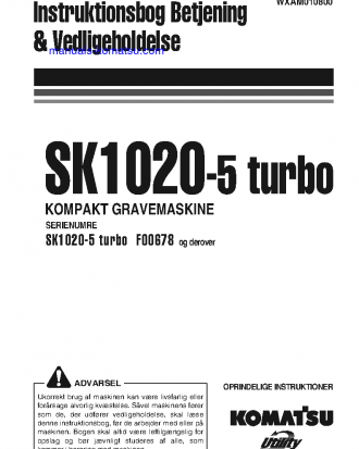 SK1020-5(ITA)-TURBO S/N F00678-UP Operation manual (Danish)