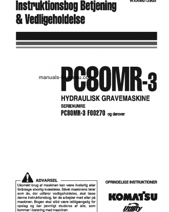 PC80MR-3(ITA) S/N F00270-UP Operation manual (Danish)
